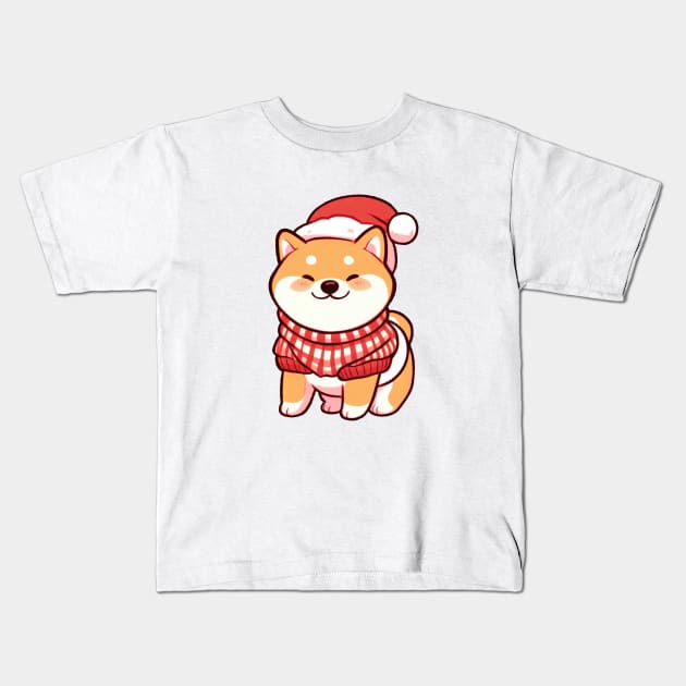 Happy Christmas Shiba Puppy Kids T-Shirt by Takeda_Art